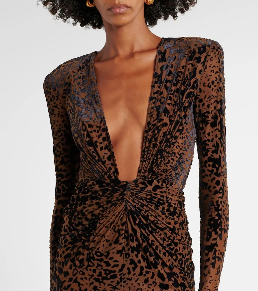 Alex Perry Leopard-print ruched midi dress