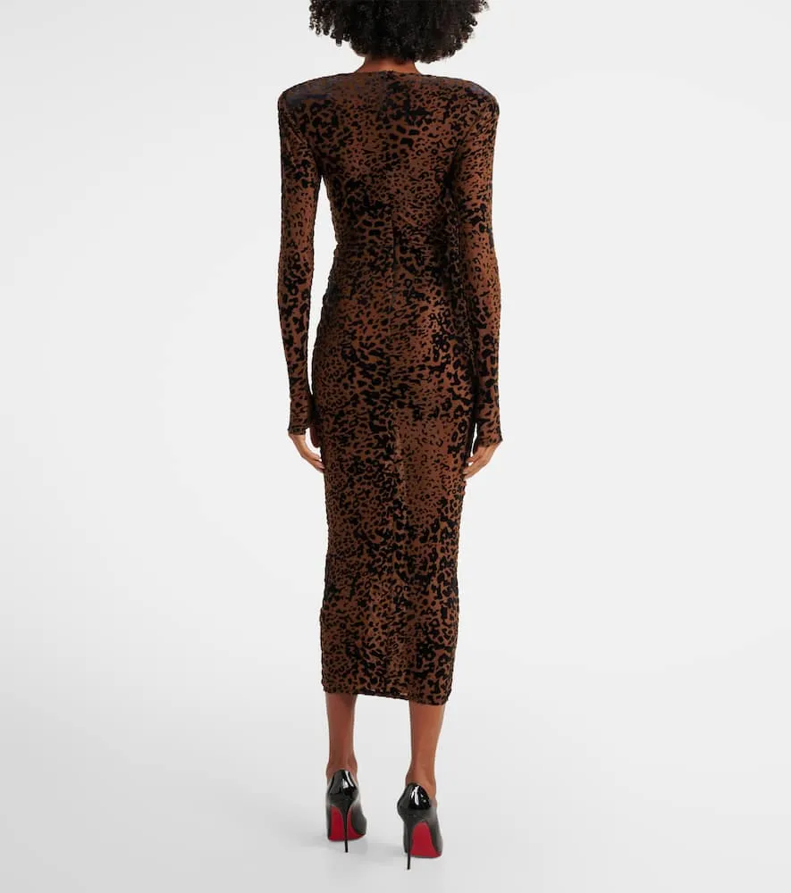 Alex Perry Leopard-print ruched midi dress