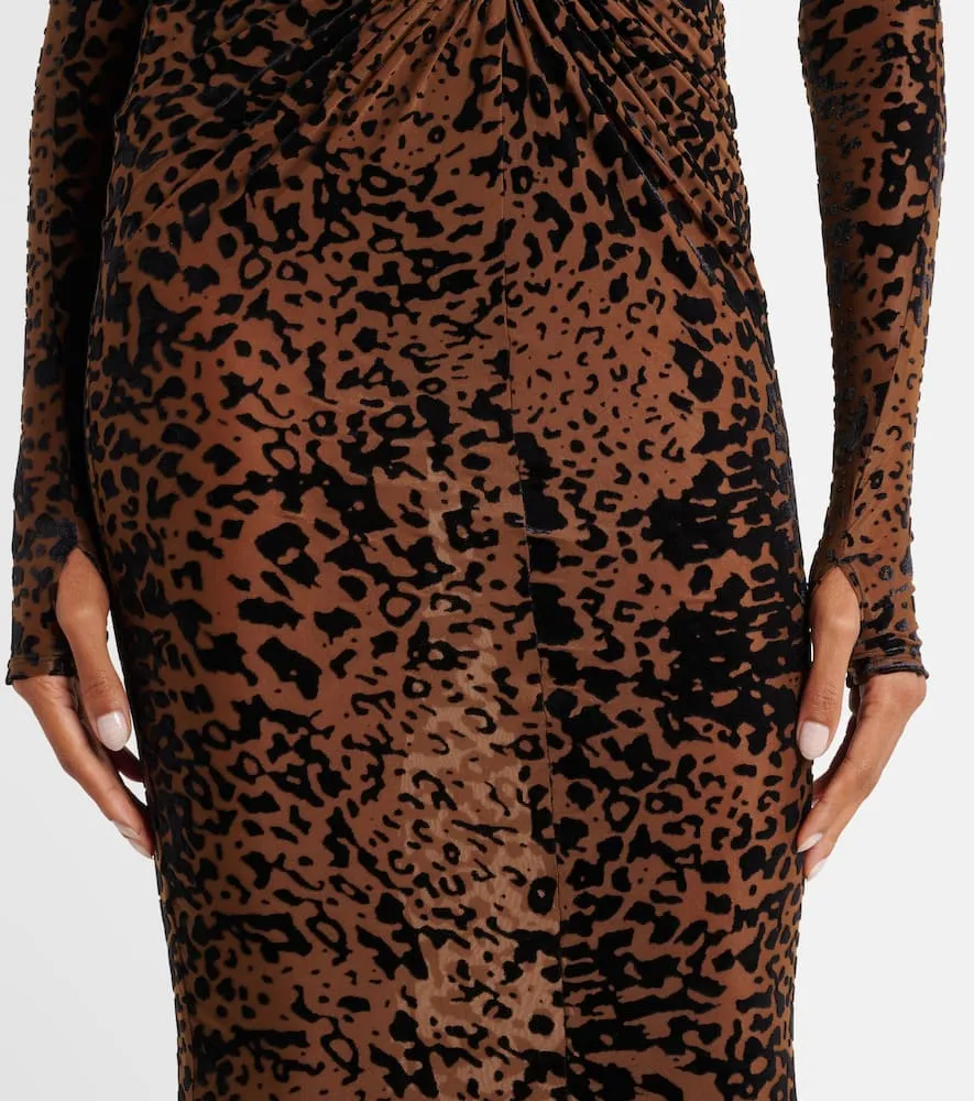 Alex Perry Leopard-print ruched midi dress
