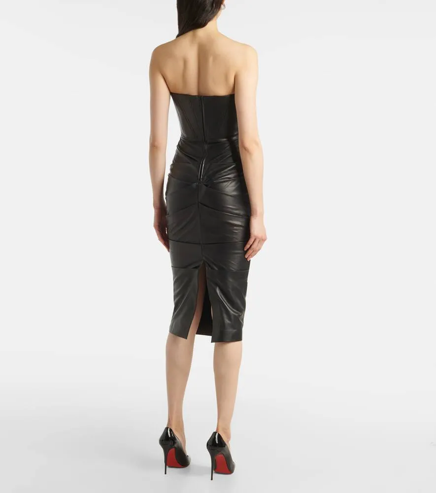 Alex Perry Ruched leather midi dress