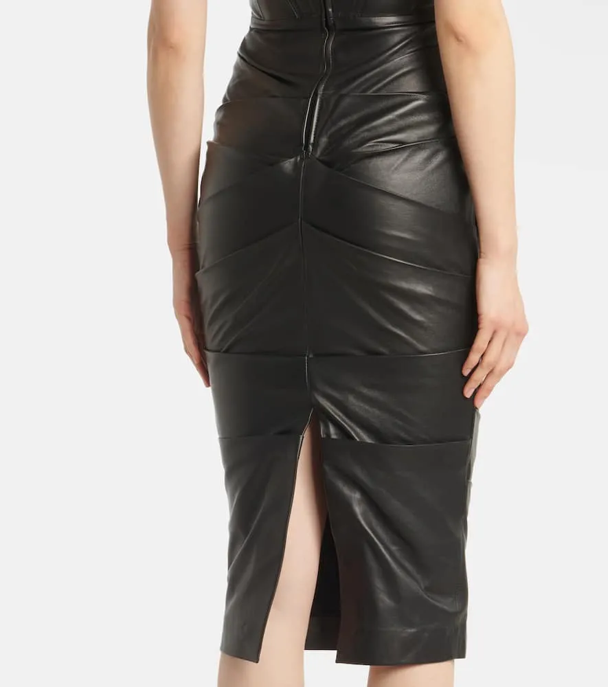 Alex Perry Ruched leather midi dress