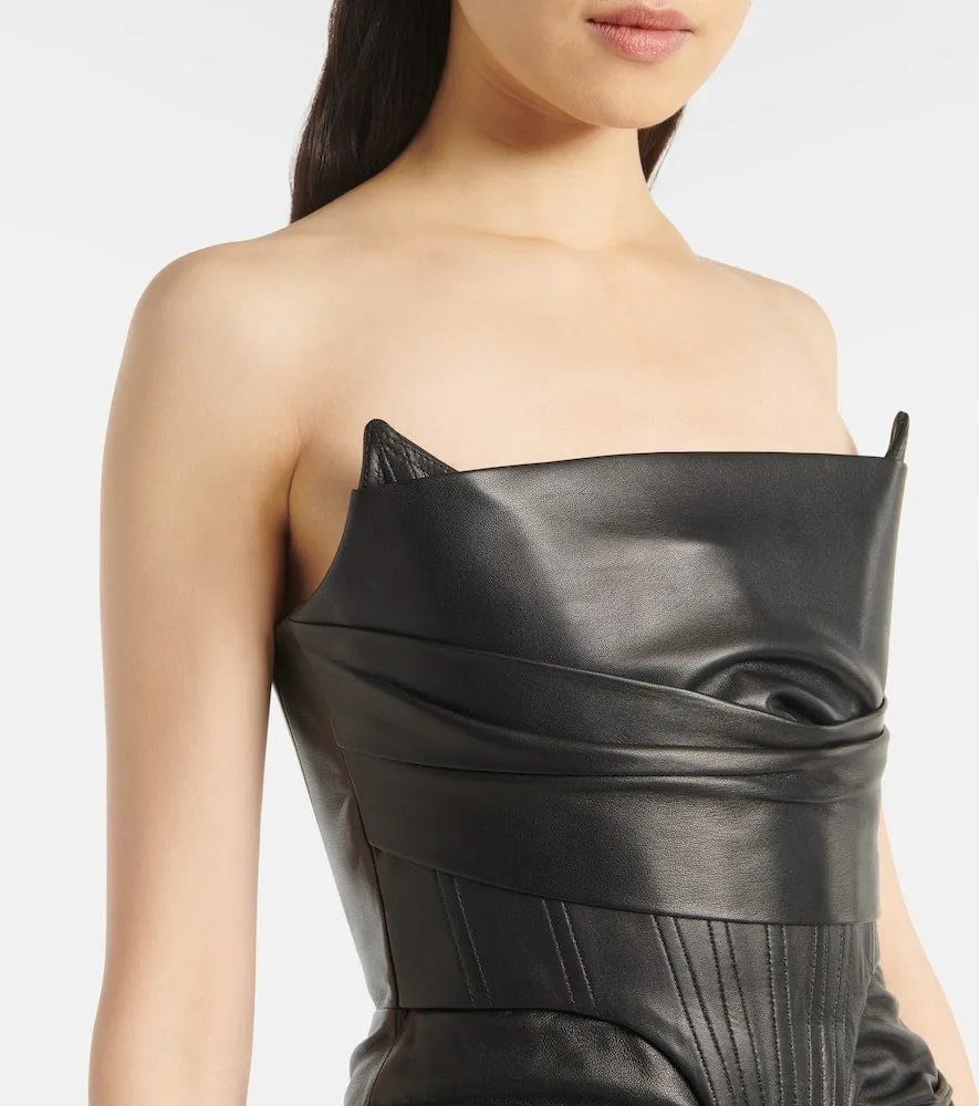 Alex Perry Ruched leather midi dress