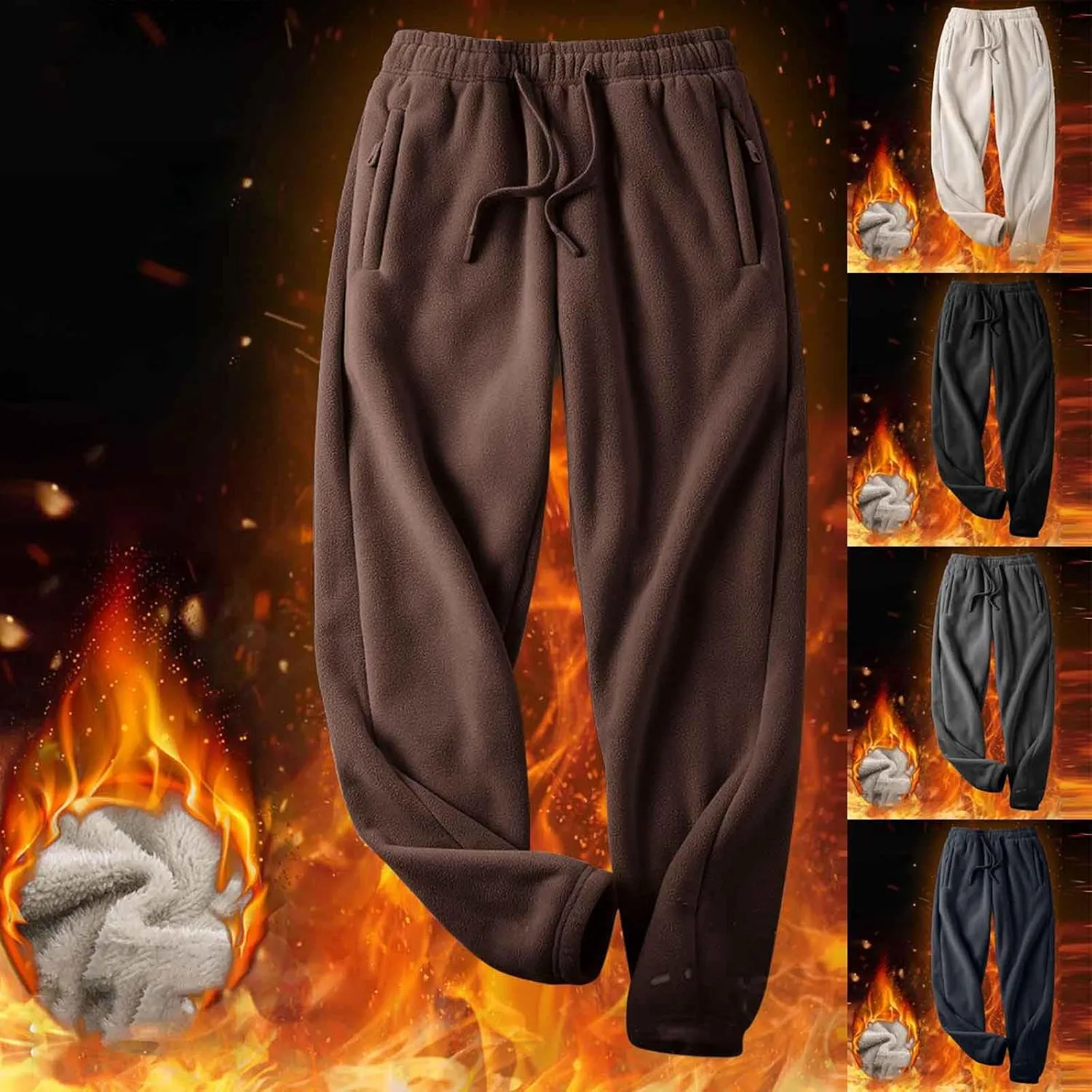 Cambkatl Men's Fleece Lined Thermal Jogger Pants, Warm Winter Casual Elastic Waist Drawstring Basic Sweatpants with Pockets