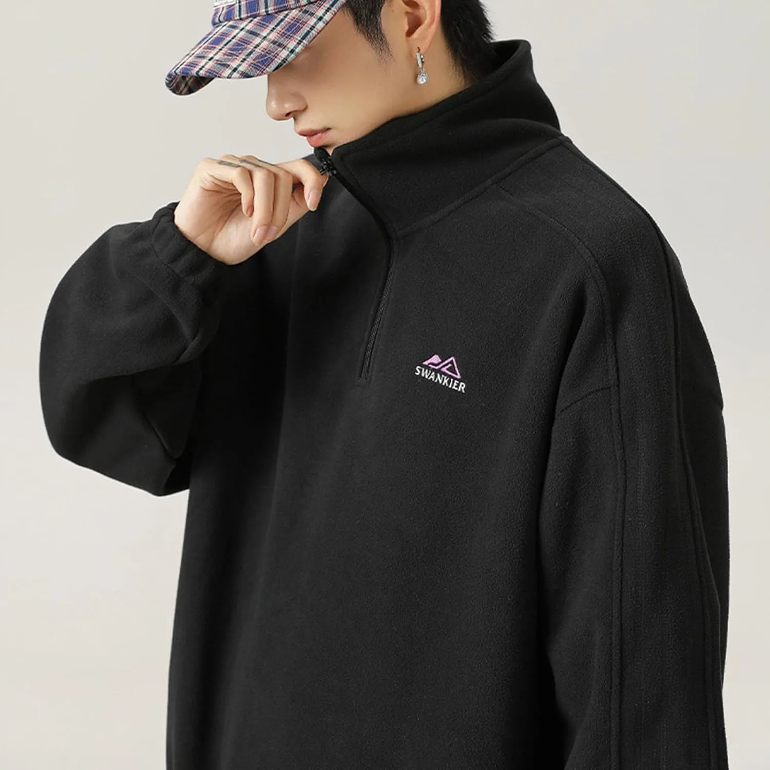 Mens 1/4 Zipper Fleece Sherpa Pullover Sweatshirt Classic Solid Color Vintage Warm Fall Winter Unisex Hoodie Outwear