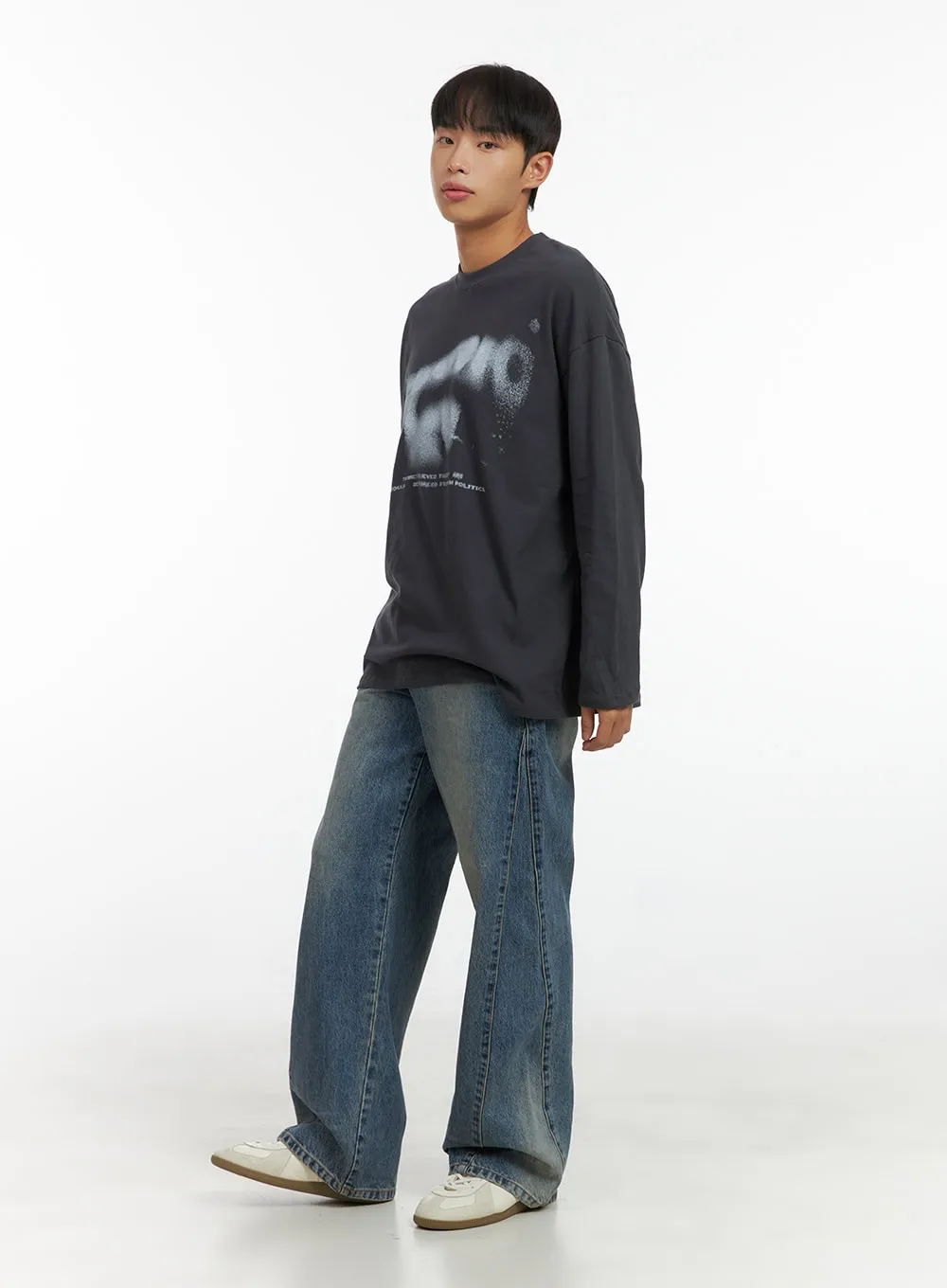 Men's Subtle Stitch Wide Leg Jeans CO408