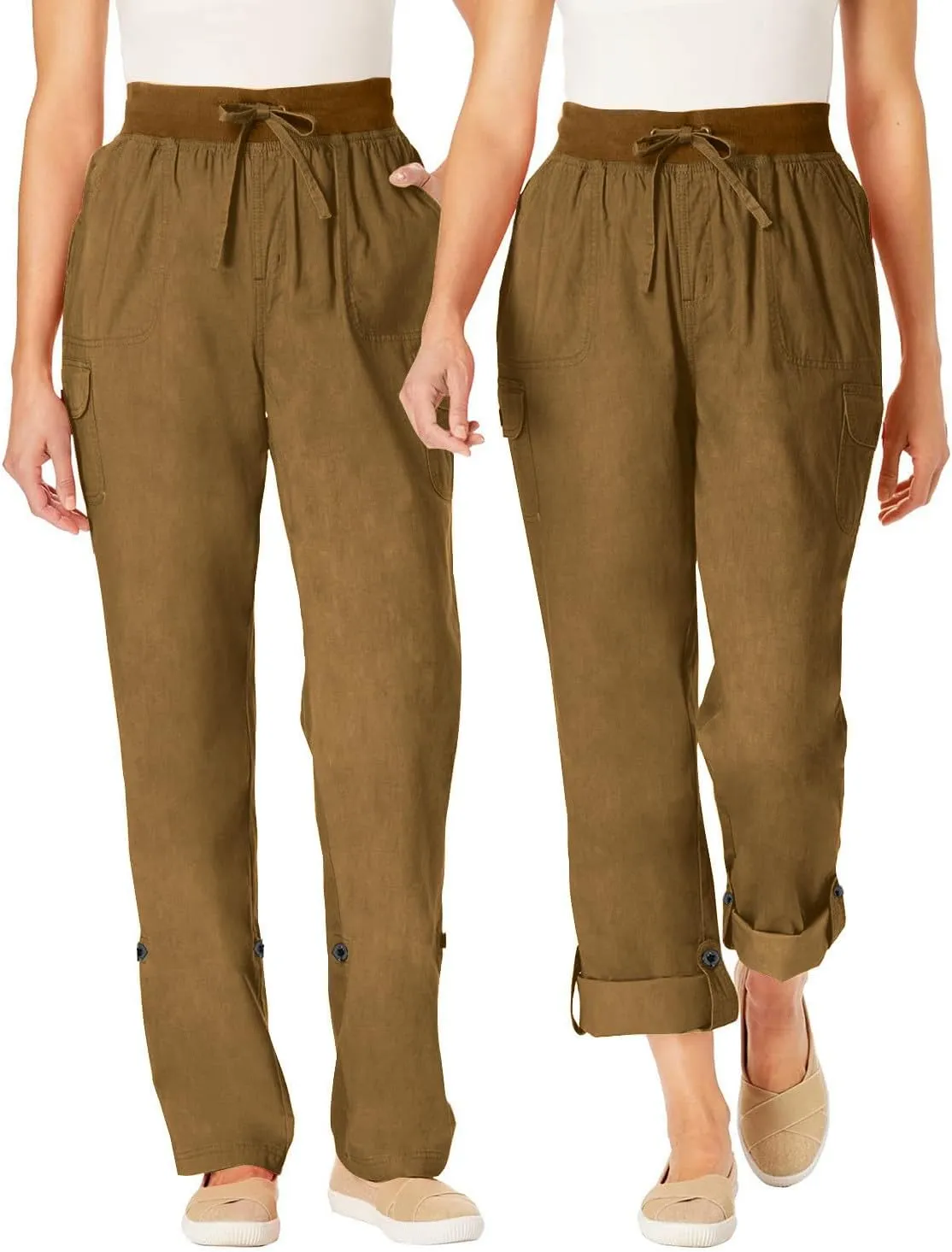 Women Cargo Pants - Straight Wide Leg Trousers with Pockets High Waist Slim Fit Sweatpants Lightweight Buckle Joggers