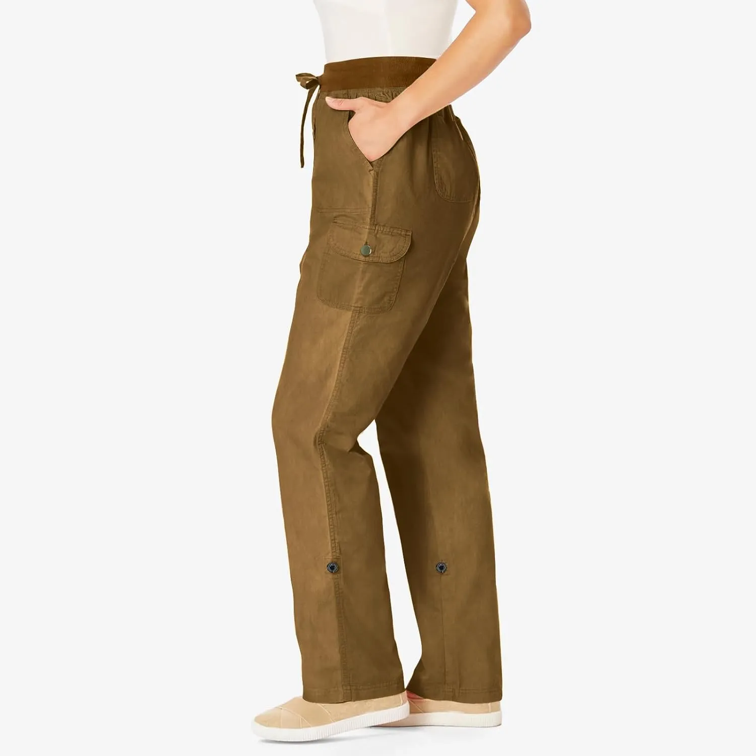 Women Cargo Pants - Straight Wide Leg Trousers with Pockets High Waist Slim Fit Sweatpants Lightweight Buckle Joggers